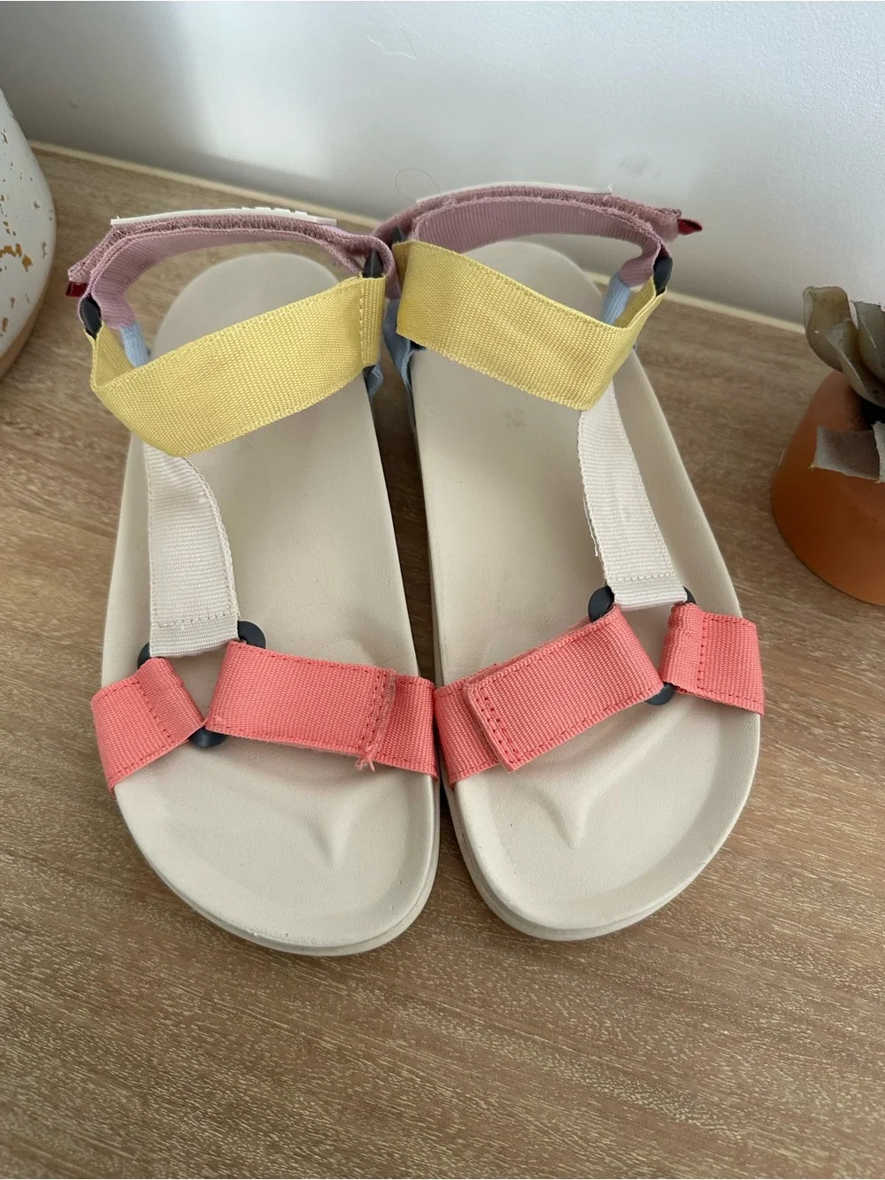 Zara Multicolor Strap Sandals in Coral, Yellow & Cream